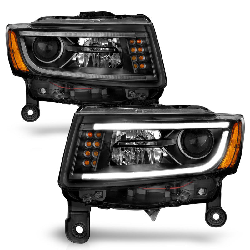 ANZO 2014-2015 Jeep Grand Cherokee Projector Headlights w/ Plank Style Design Black - Burkken Auto Parts