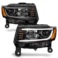 ANZO 2014-2015 Jeep Grand Cherokee Projector Headlights w/ Plank Style Design Black - Burkken Auto Parts