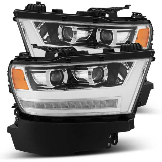 AlphaRex 19-20 Dodge Ram 1500 LUXX LED Proj Headlights Plank Chrome w/Activ Light/Seq Signal/DRL - Burkken Auto Parts