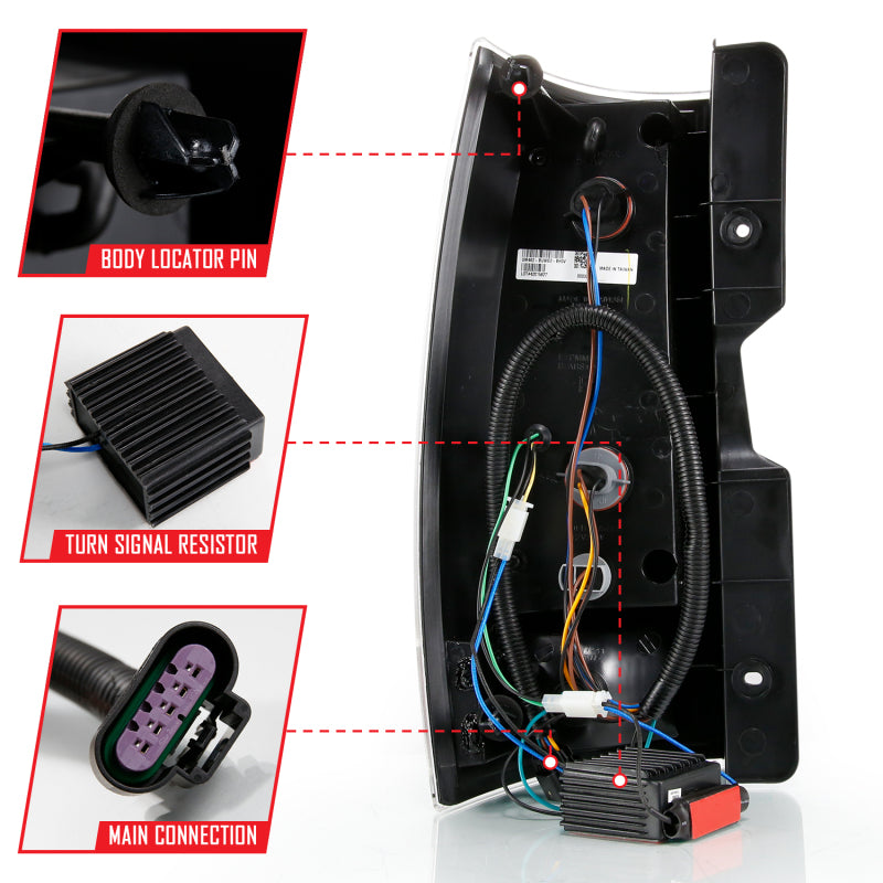 ANZO 2007-2014 Chevy Tahoe LED Taillight Plank Style Black w/Clear Lens - Burkken Auto Parts
