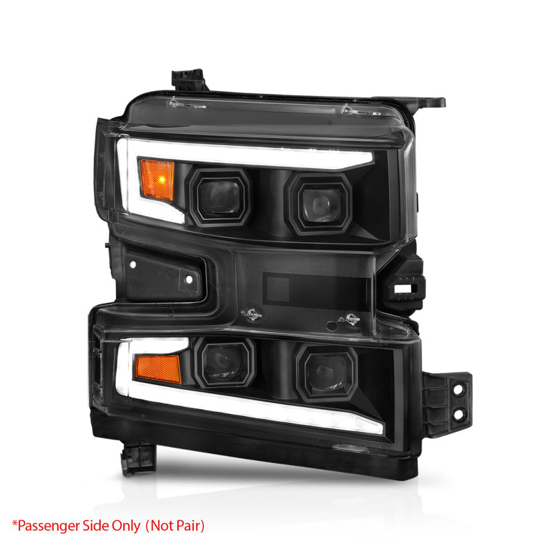 ANZO 19-22 Chevrolet Silverado 1500 LED Proj HL w/Lgt Bar SwBk Seq. Blk w/In. Light - Passenger Side - Burkken Auto Parts