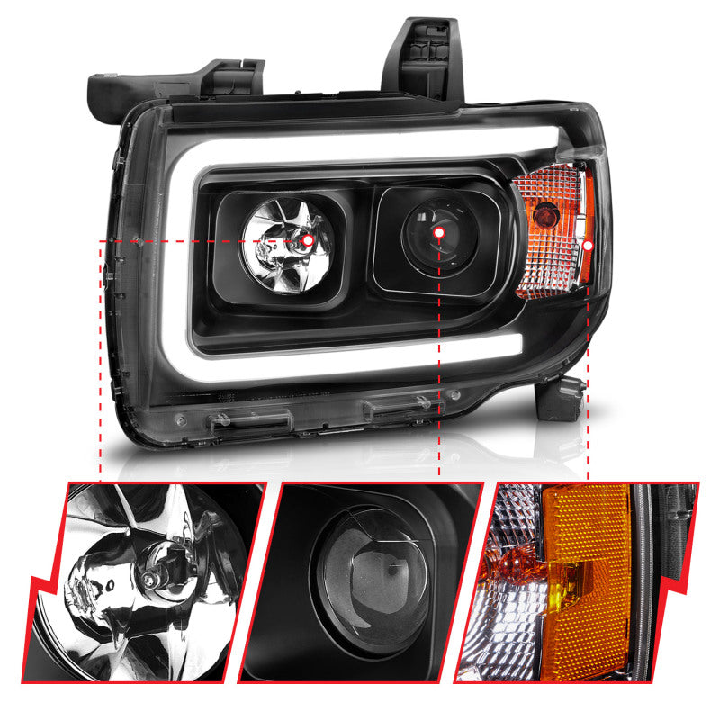 ANZO 2015+ GMC Canyon Projector Headlights w/ Plank Style Design Black w/ Amber - Burkken Auto Parts