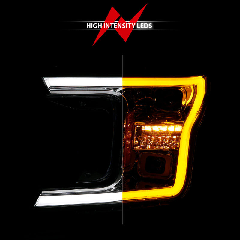 ANZO 18-20 Ford F-150 (w/o Fctry LED) Full LED Proj Headlights w/Light Bar Swtchbk Seq. Chrome w/Int - Burkken Auto Parts