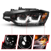 ANZO 2012-2015 BMW 3 Series Projector Headlights w/ U-Bar Black - Burkken Auto Parts