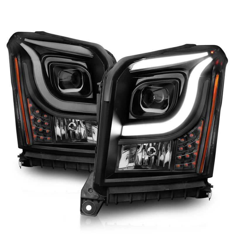 ANZO 15-17 GMC Yukon/Yukon XL Projector Headlights Black Housing/Clear Lens (w/ Light Bars) - Burkken Auto Parts