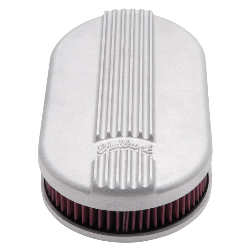 Edelbrock Air Cleaner Classic Series Oval Aluminum Top Cloth Element 17 5In X 9 35In X 3 9In Satin - Burkken Auto Parts