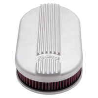 Edelbrock Air Cleaner Classic Series Oval Aluminum Top Cloth Element 17 5In X 9 35In X 3 9In Satin - Burkken Auto Parts
