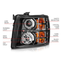 ANZO 2007-2013 Chevrolet Silverado 1500 Projector Headlights w/ Halo Black - Burkken Auto Parts
