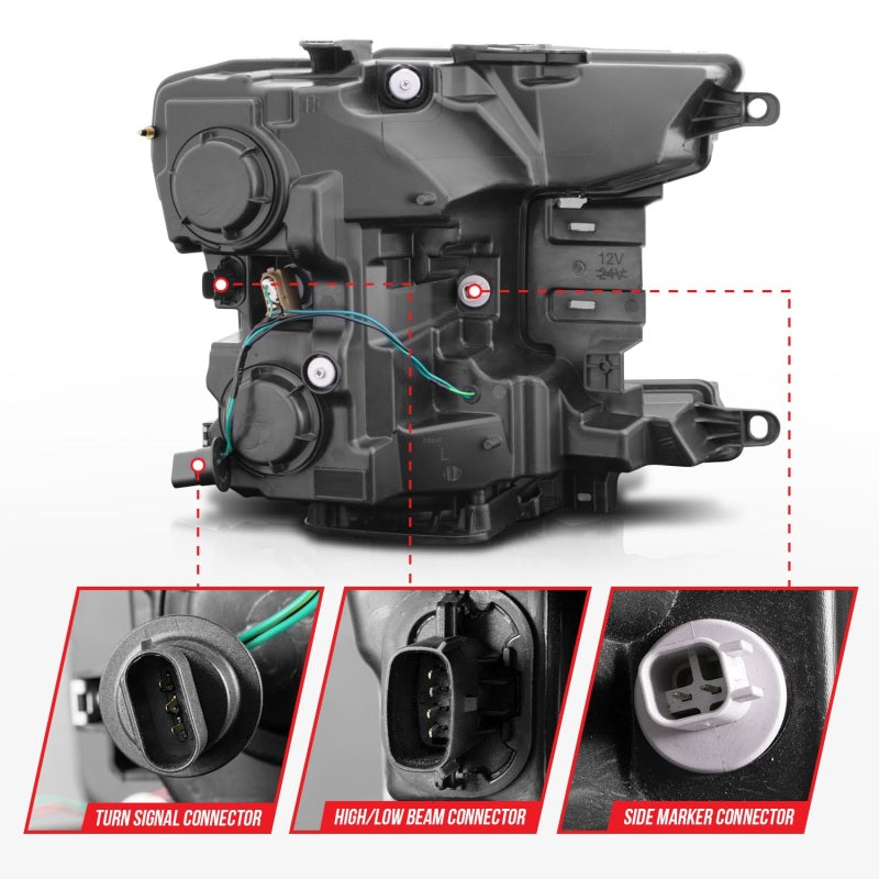 ANZO 2018-2020 Ford F-150 Projector Headlight w/ Plank Style Switchback Black Housing - Burkken Auto Parts