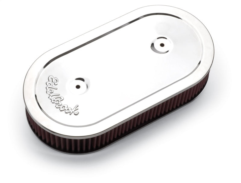 Edelbrock Air Cleaner Pro-Flo Series Oval Steel Top Cloth Element 13 5In X 7In X 3 5In Chrome - Burkken Auto Parts