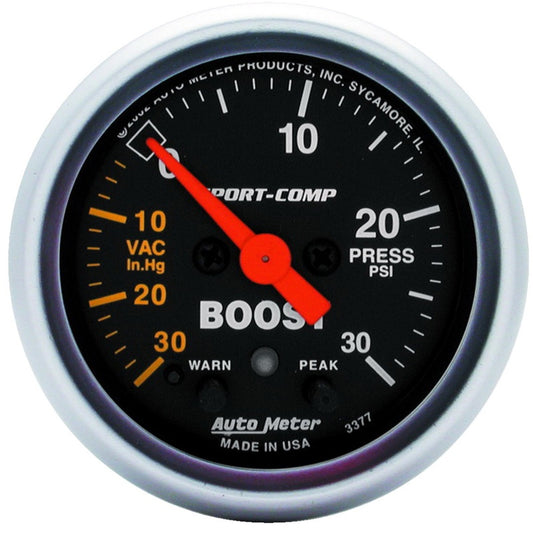 Autometer Sport-Comp 52mm 30 PSI Electronic Peak Memory/Warning Boost Gauge - Burkken Auto Parts