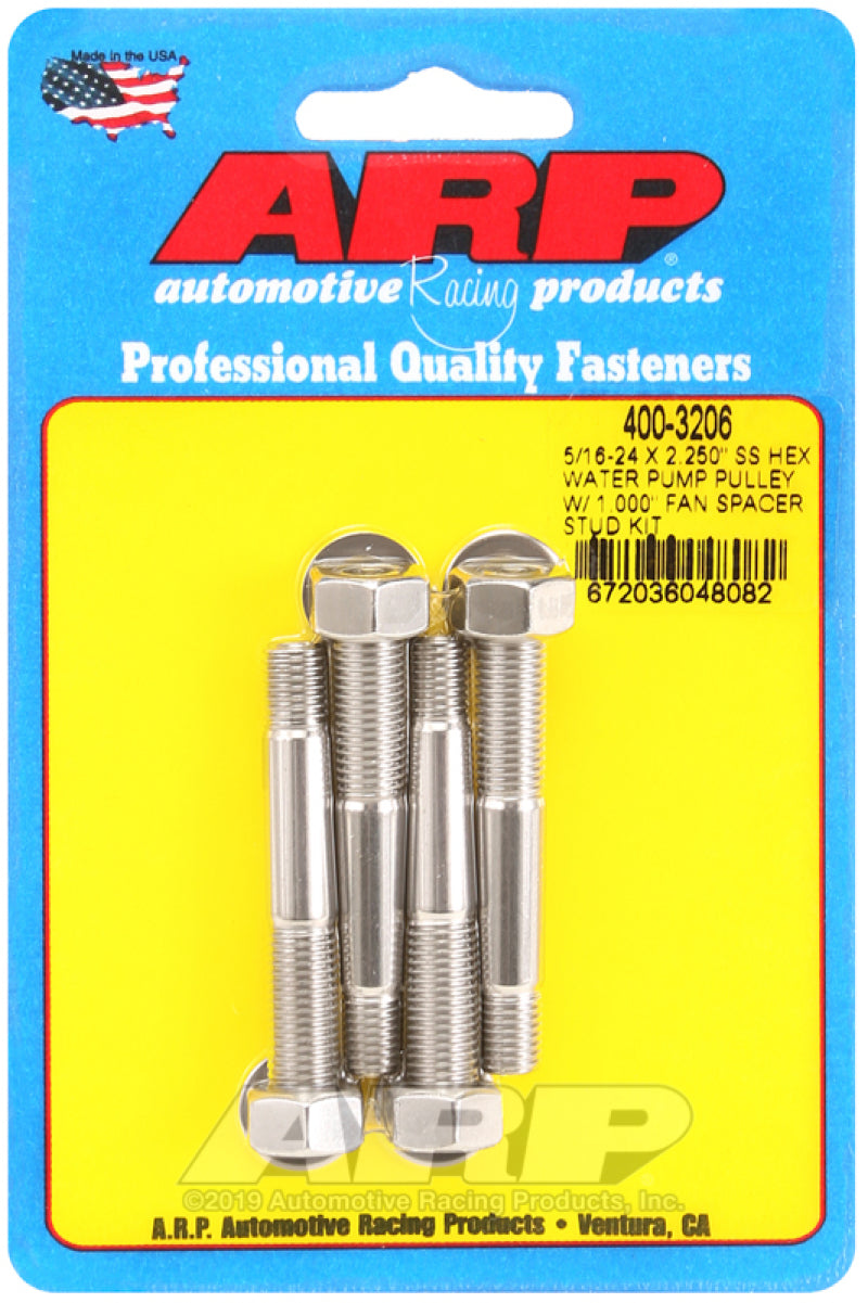 ARP 5/16-24 X 2.250 SS Hex Water Pump Pulley w/ 1.000in Fan Spacer Stud Kit - Burkken Auto Parts