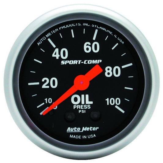Autometer Sport Comp 52mm Mechanical 0-100 PSI Oil Pressure Gauge - Burkken Auto Parts