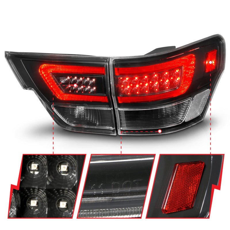 ANZO 11-13 Jeep Grand Cherokee LED Taillights w/ Lightbar Black Housing/Clear Lens 4pcs - Burkken Auto Parts