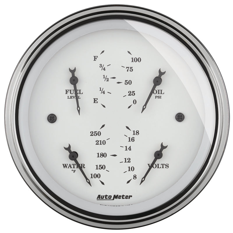 AutoMeter Gauge Quad 3-3/8in. 0 Ohm(e) to 90 Ohm(f)Elec Old Tyme White - Burkken Auto Parts