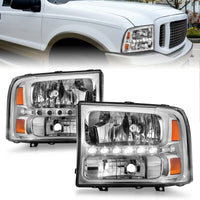 ANZO 2000-2004 Ford Excursion Crystal Headlights Chrome w/ LED 1pc - Burkken Auto Parts