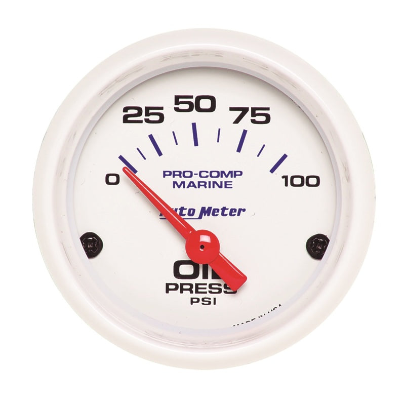 Autometer Ultra-Lite 2-1/16in Electric 100 PSI Oil Pressure Gauge Marine White - Burkken Auto Parts