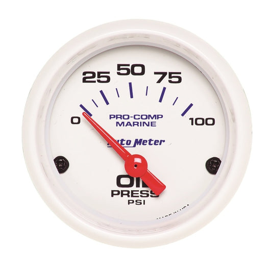 Autometer Ultra-Lite 2-1/16in Electric 100 PSI Oil Pressure Gauge Marine White - Burkken Auto Parts