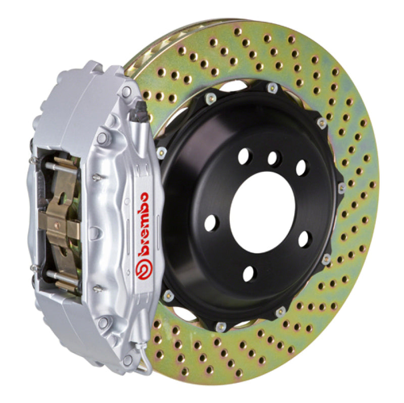 Brembo 01-07 V70/V70R/01-09 S60/S60R Fr GT BBK 4 Piston Cast 2pc 332x32 2pc Rotor Drilled-Silver - Burkken Auto Parts