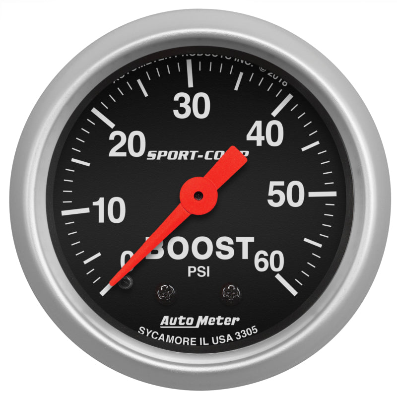 AutoMeter 2-1/16in 0-60 PSI Mechanical Sport-Comp Boost Pressure Gauge - Burkken Auto Parts