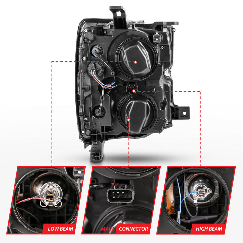ANZO 2015-2016 Chevrolet Silverado Projector Headlights w/ Plank Style Design Chrome w/ Amber - Burkken Auto Parts