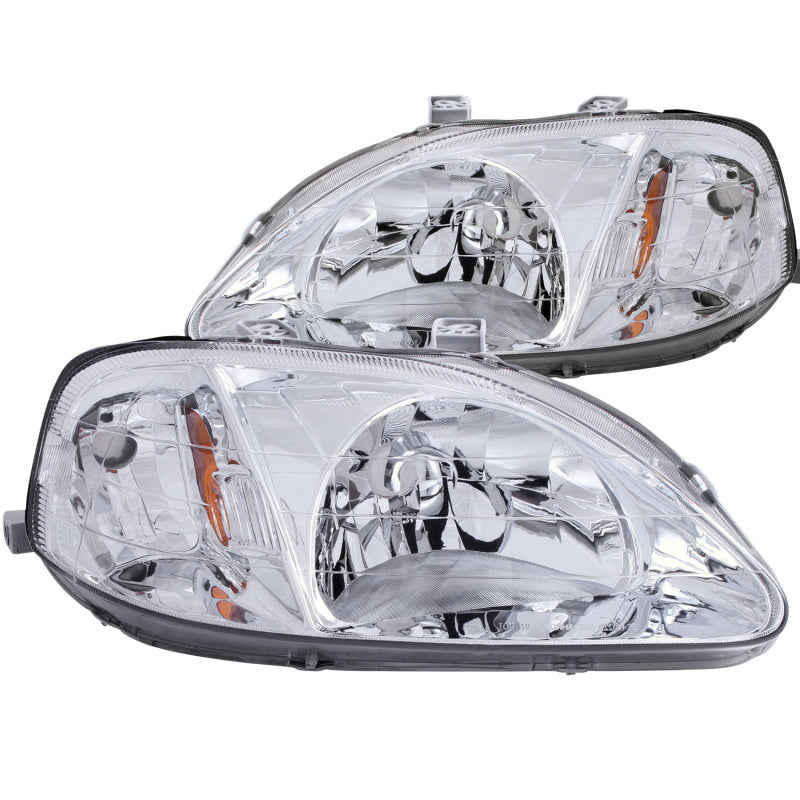 ANZO 1999-2000 Honda Civic Crystal Headlights Chrome - Burkken Auto Parts