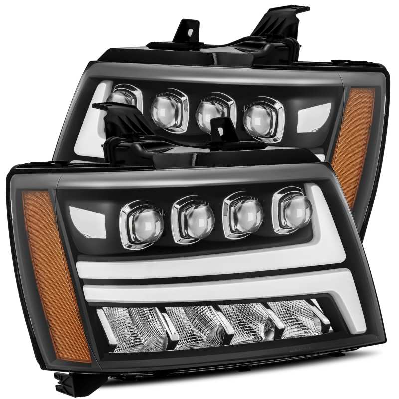 AlphaRex 07-13 Chevy Avalanche NOVA LED Proj Headlights Plank Style Matte Black w/Activ Light/DRL - Burkken Auto Parts