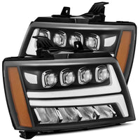 AlphaRex 07-13 Chevy Avalanche NOVA LED Proj Headlights Plank Style Matte Black w/Activ Light/DRL - Burkken Auto Parts
