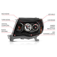 ANZO 2005-2011 Toyota Tacoma Projector Headlights w/ Halo Black - Burkken Auto Parts