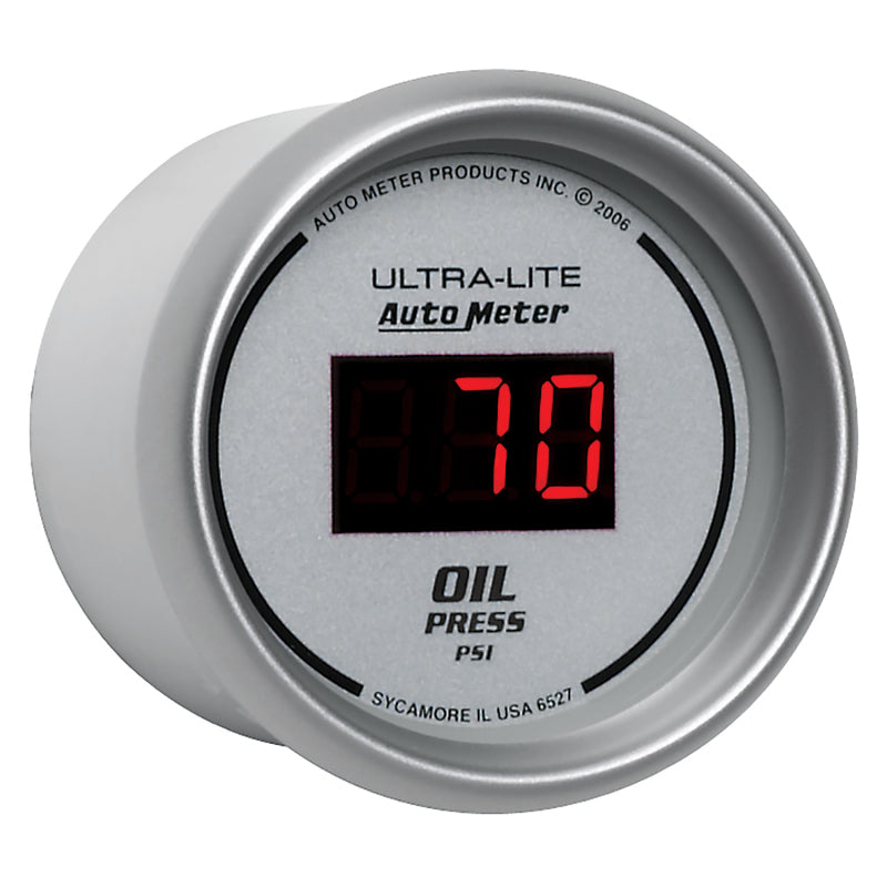 Autometer Ultra-Lite 2-1/16in 100PSI Silver Dial Digital Oil Pressure Gauge w/ Red LED - Burkken Auto Parts