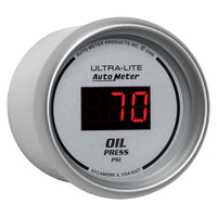 Autometer Ultra-Lite 2-1/16in 100PSI Silver Dial Digital Oil Pressure Gauge w/ Red LED - Burkken Auto Parts