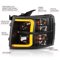 ANZO 07-13 Chevrolet Silverado 1500 Plank Style Projector Headlights Black w/ Amber - Burkken Auto Parts