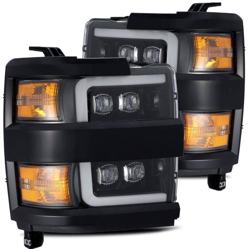 AlphaRex 15-18 Chevy 2500HD NOVA LED Proj Headlight Plank Style Jet Blk w/Activ Light/Seq Signal/DRL - Burkken Auto Parts