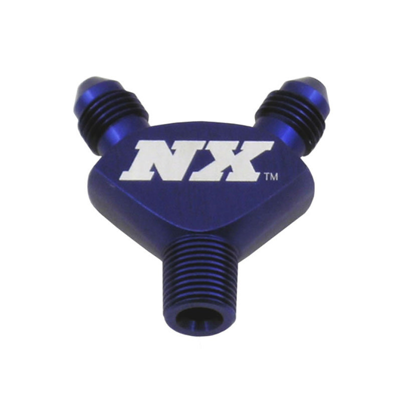 Nitrous Express 1/8NPT x 3AN x 3AN Billet Pure-Flo Y Fitting - Blue - Burkken Auto Parts