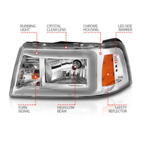 ANZO 2001-2011 Ford Ranger Crystal Headlights w/ Light Bar Chrome Housing - Burkken Auto Parts