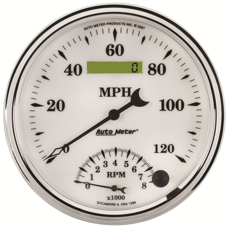 AutoMeter Gauge Tach/Speedo 5in. 120MPH & 8K RPM Elec. Program Old Tyme White II - Burkken Auto Parts