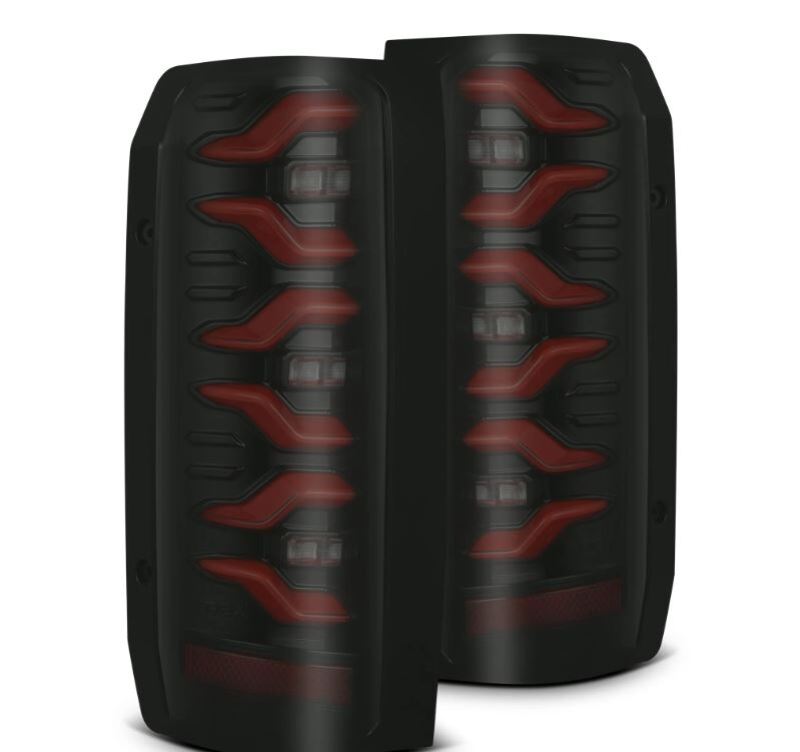 AlphaRex 87-96 Ford Bronco/F-150 Luxx-Series LED Tail Lights - Black Red - Burkken Auto Parts