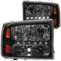 ANZO 2000-2004 Ford Excursion Crystal Headlights Black w/ LED 1pc - Burkken Auto Parts