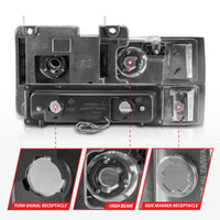 ANZO 88-98 Chevrolet C1500 Crystal Headlights w/Light Bar Chrome Housing w/ Signal Side Markers 8Pcs - Burkken Auto Parts