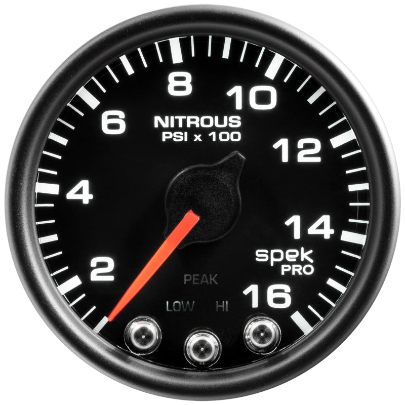 Autometer Spek-Pro Gauge Nitrous Press 2 1/16in 1600psi Stepper Motor W/Peak & Warn Blk/Blk - Burkken Auto Parts