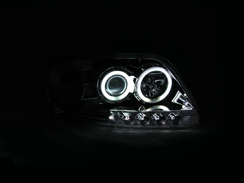 ANZO 1997.5-2003 Ford F-150 Projector Headlights w/ Halo Chrome 1pc - Burkken Auto Parts