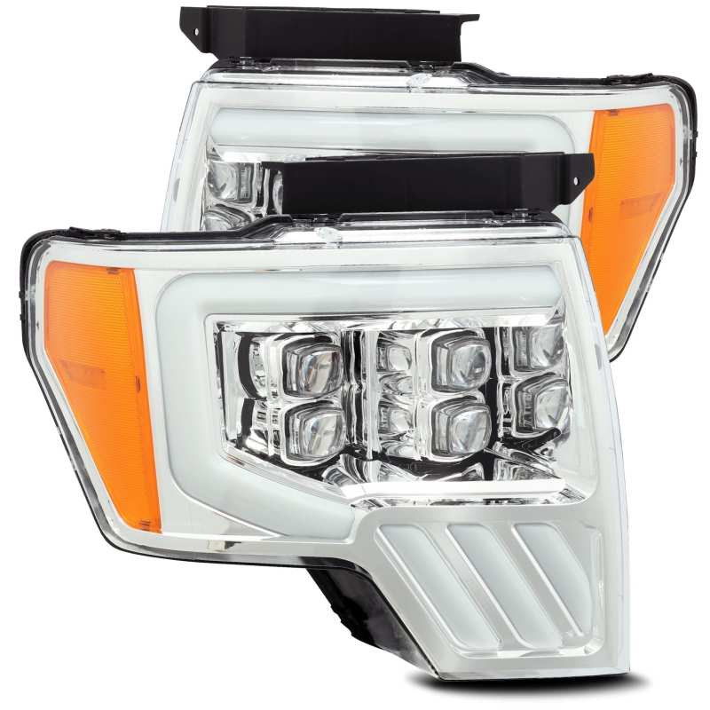 AlphaRex 09-14 Ford F-150 NOVA LED Projector Headlights Plank Style Chrome w/Activ Light/Seq Signal - Burkken Auto Parts