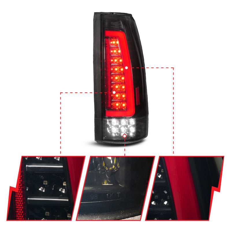 ANZO 88-99 Chevy/GMC C/K1500/2500/3500 Full LED Light Tube Taillights Black Housing Smoke Lens - Burkken Auto Parts