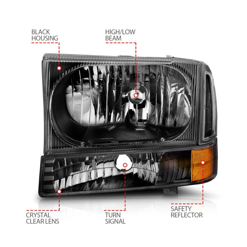 ANZO 2000-2004 Ford Excursion Crystal Headlights Black - Burkken Auto Parts