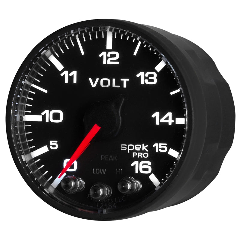 AutoMeter Gauge Voltmeter 2-1/16in. 16V Stepper Motor W/Peak & Warn Blk/Blk Spek-Pro - Burkken Auto Parts