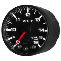 AutoMeter Gauge Voltmeter 2-1/16in. 16V Stepper Motor W/Peak & Warn Blk/Blk Spek-Pro - Burkken Auto Parts