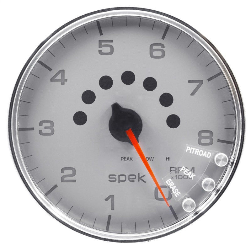 Autometer Spek-Pro Gauge Tachometer 5in 8K Rpm W/Shift Light & Peak Mem Silver/Chrome - Burkken Auto Parts