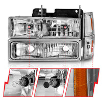ANZO 88-98 Chevrolet C1500 Crystal Headlights Chrome w/ Signal and Side Marker Lights - Burkken Auto Parts