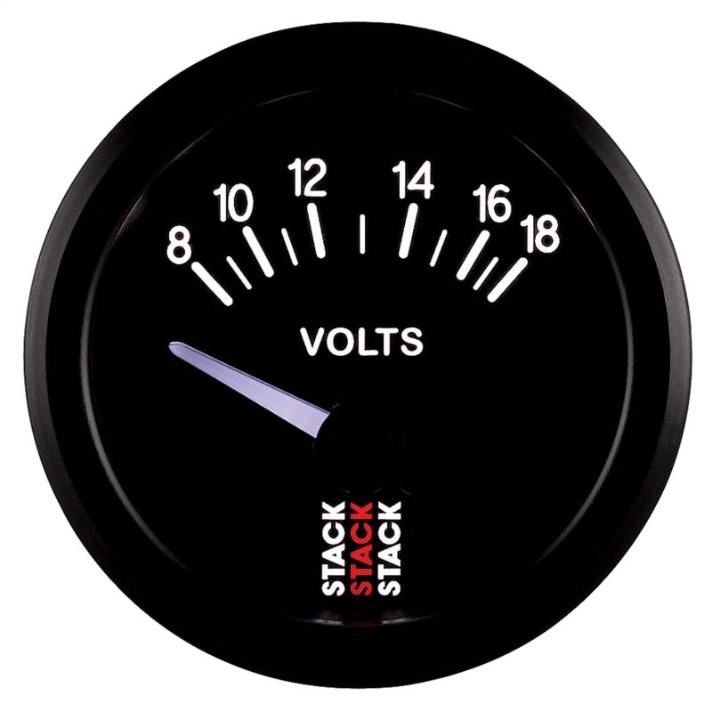 Autometer Stack Instruments 52mm 8-18V Electric Battery Voltage Gauge - Black - Burkken Auto Parts