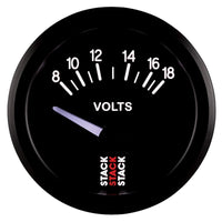 Autometer Stack Instruments 52mm 8-18V Electric Battery Voltage Gauge - Black - Burkken Auto Parts